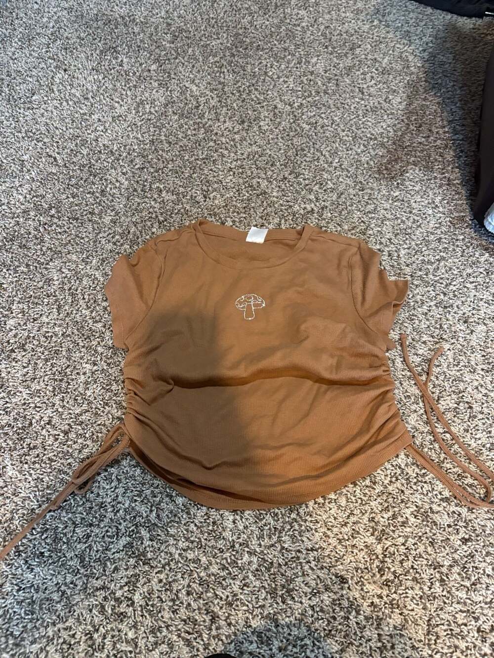 No Boundaries Ribbed Top Size L (11-13) Brown Mushroom Rhinestone